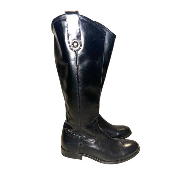 Frye Melissa Black Leather Zip Up Lug Equestrian Inspired Tall Boots Size 6 B - Picture 1 of 10